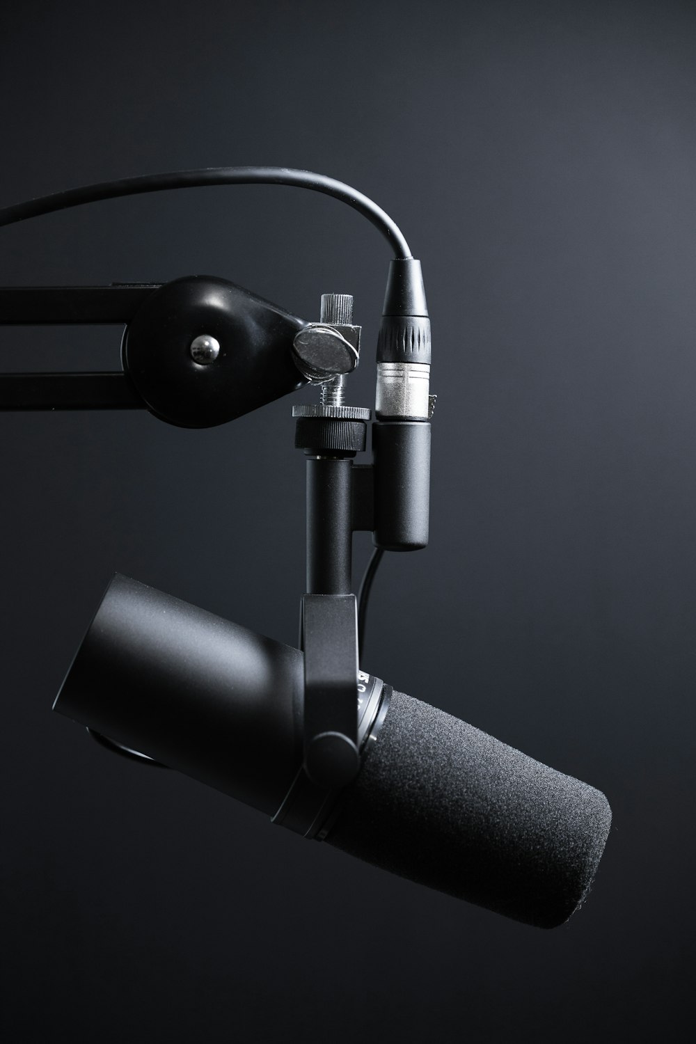 Podcast microphone in morning studio